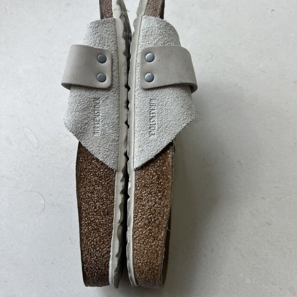 Birkenstock Womens 37 Oita Sandals Shoes Antique White Suede Slide Comfort - Picture 10 of 11